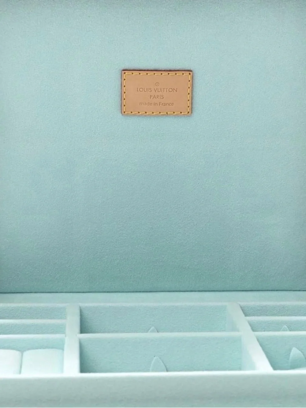 Brown LV Monogram Jewelry Trunk with Light Blue Interior